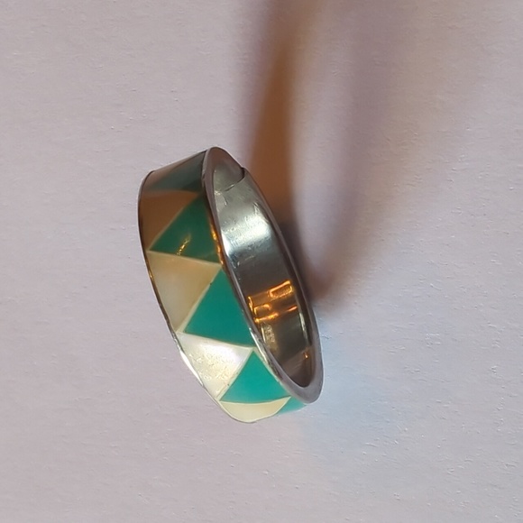 Source Unknown Jewelry - Size 9 Turquoise and Pearlescent Abalone Zigzag Ring
